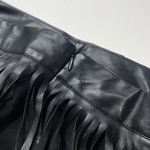 NEW Jenn Boho Vegan Leather Fringe Shiny Black Sexy Edgy Mini Skirt SIZE L - Picture 8 of 12